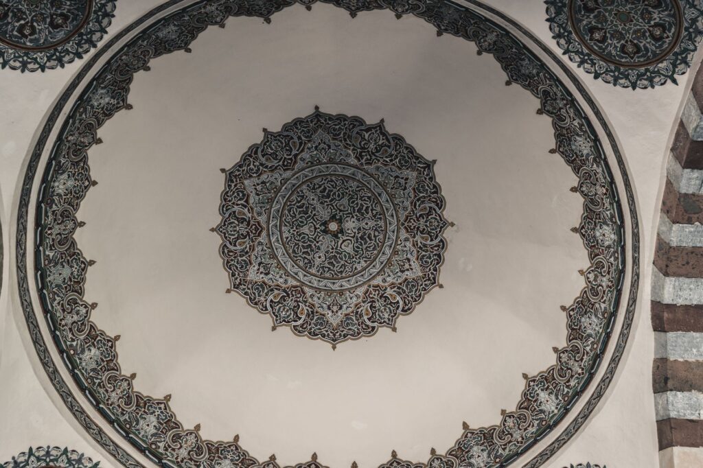 Elegant and detailed Islamic architectural ceiling design in a mosque in Amasya, Turkey.